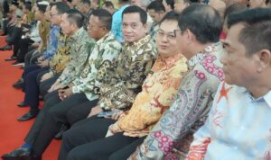 Tampak Bupati Banyuasin, Askolani dan Bupati Bangka Barat, Markus diantara para Bupati yang hadir dalam acara halal bihalal di Palembang, Sabtu (25/4/2026).